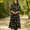 Black Anarkali Suit Set: Floral & Yoke Design